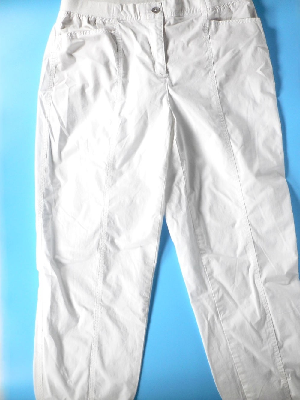 Chicos 1.5 M 10 White Alabaster Cotton Stretch Pant Poplin Cropped Roll-Tab - Picture 4 of 11